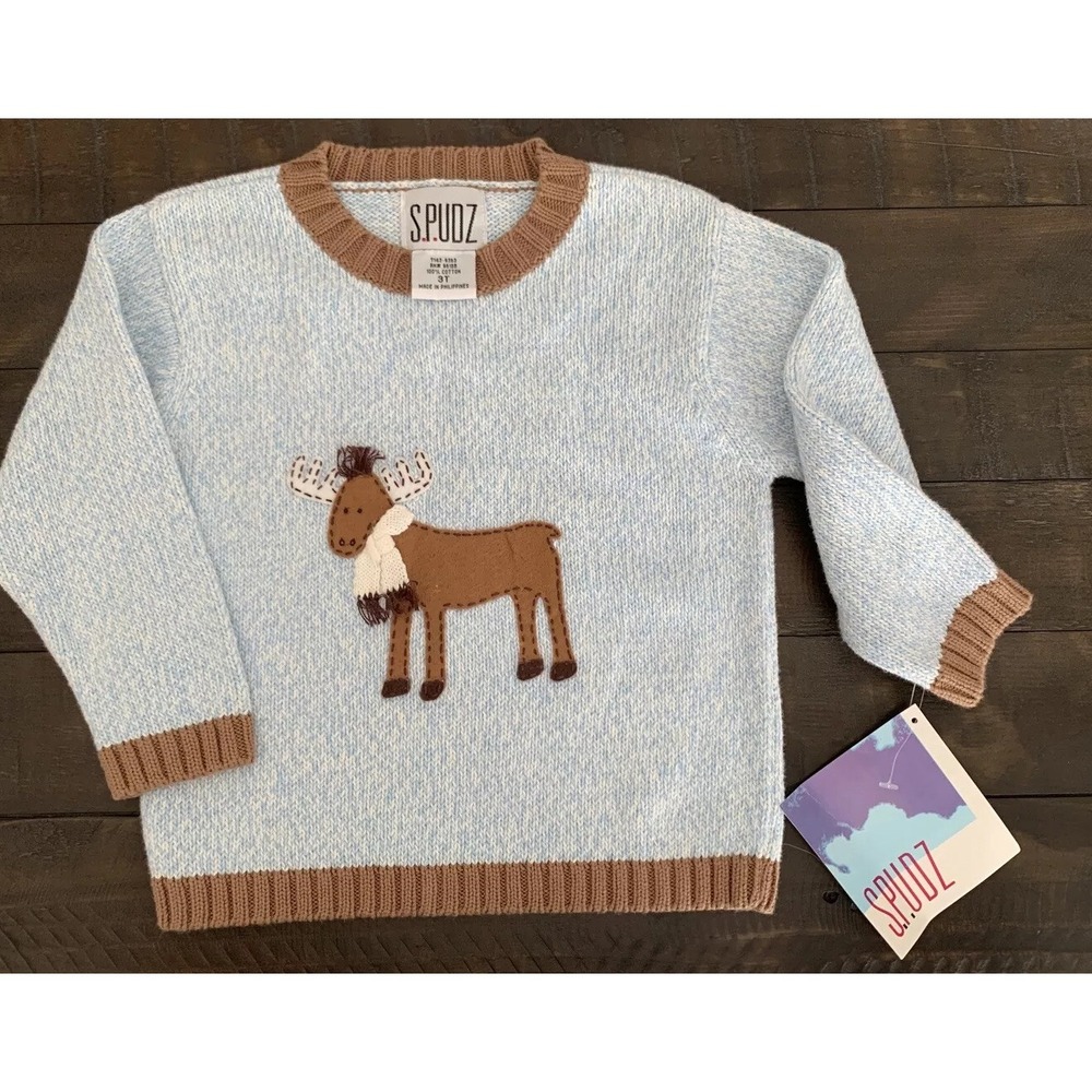 New Boys Boutique Spuds‎ Sweater Moose Size 3T NWT (N2)